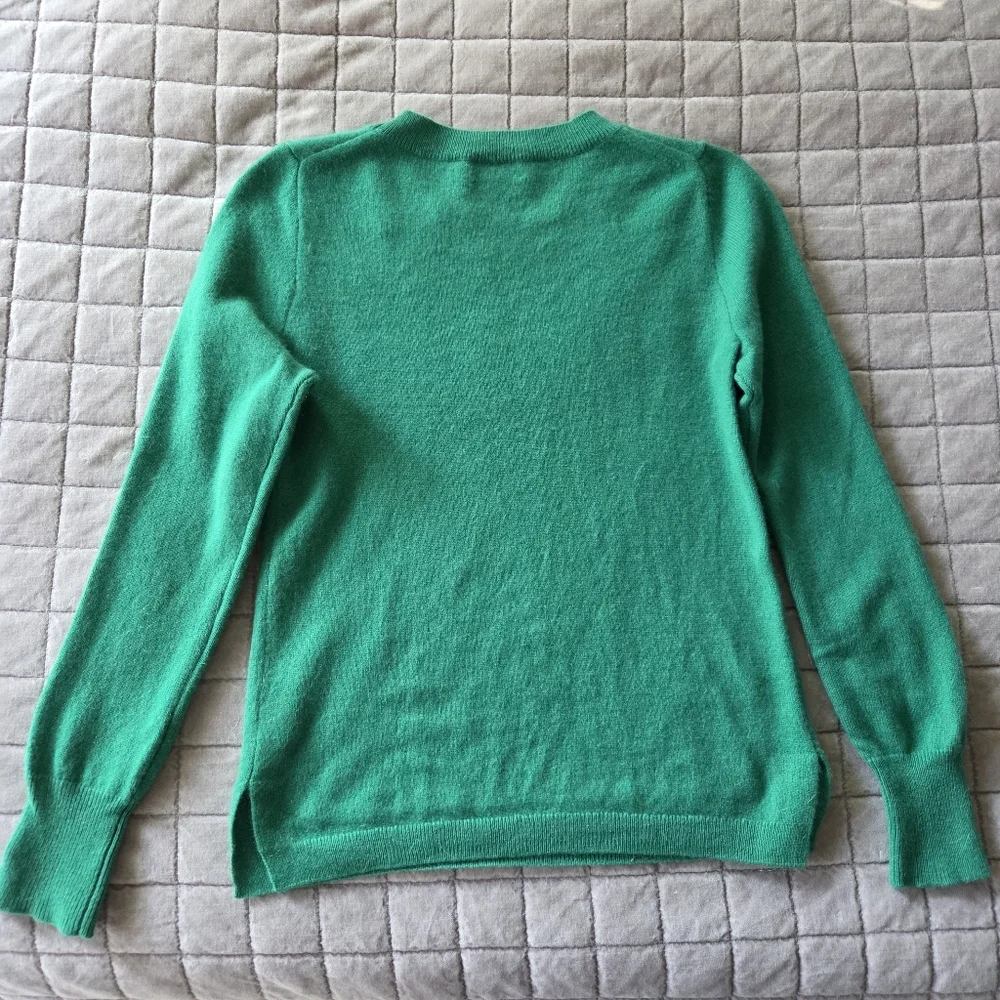 J. Crew 100% Cashmere Salut Sweater - Size XS- Green White- Crew Neck - Picture 6 of 6